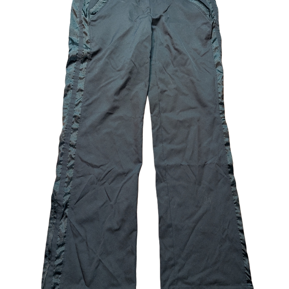 Wide Leg Black Track Pants with Side Stripe